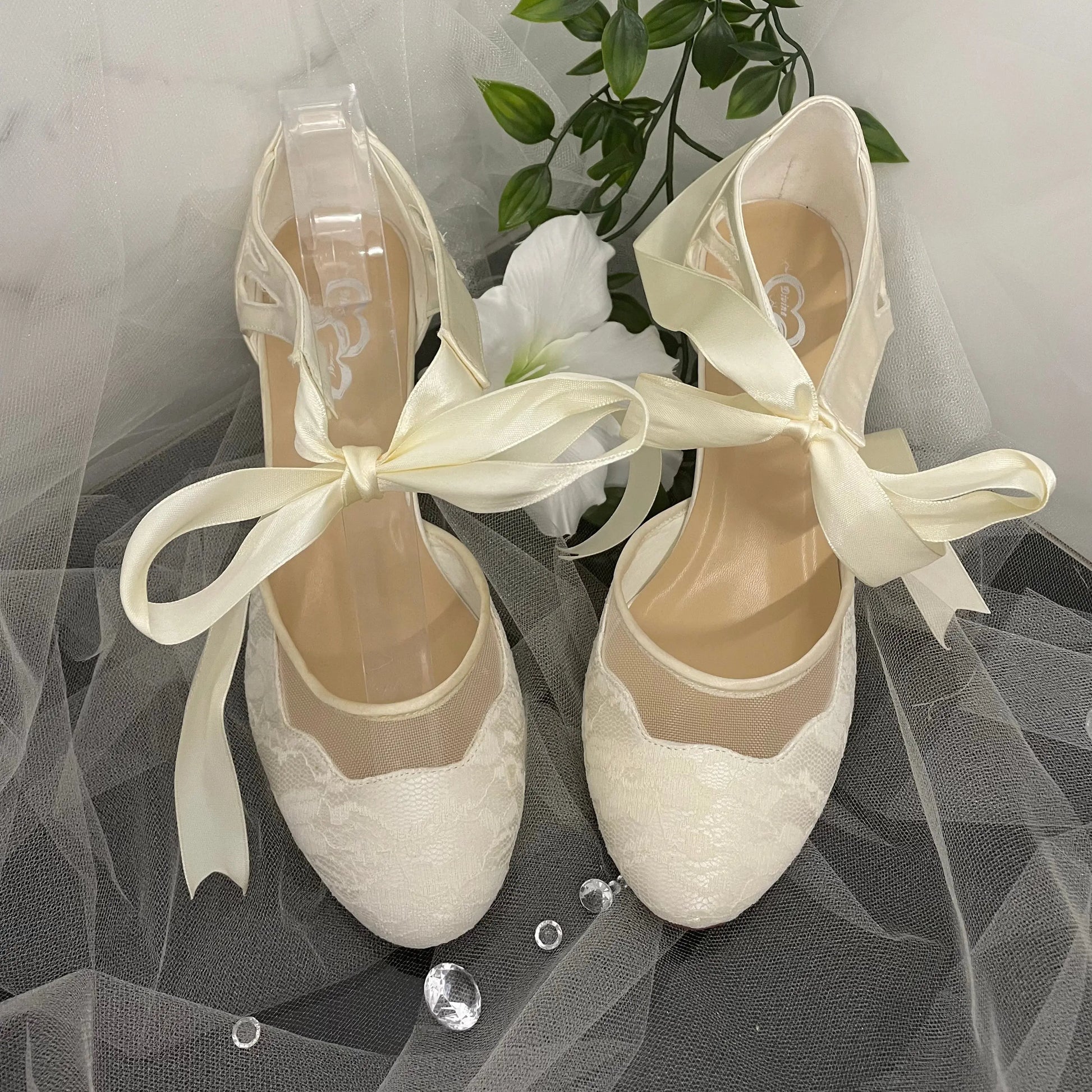 Elise Lace Closed Toe Ankle Strap Wedding Bridal Shoe.