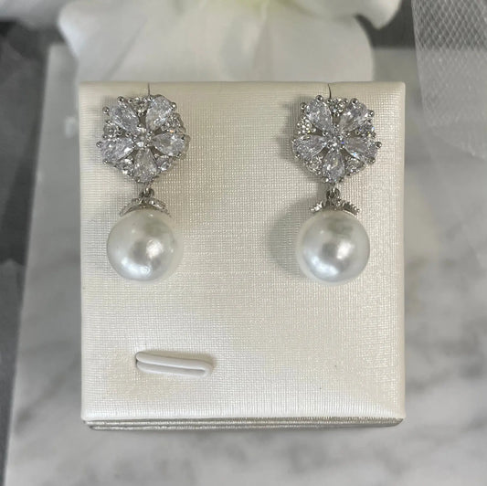 Elsie Flower Pearl Drop Bridal Earrings | Divine Bridal.