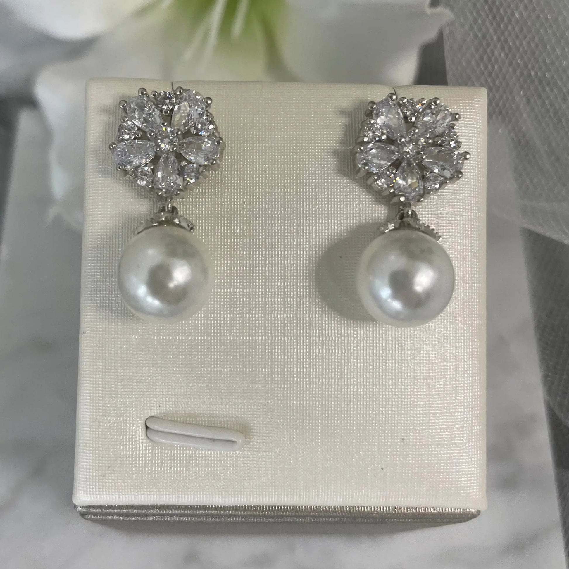 Elsie Flower Pearl Drop Bridal Earrings | Divine Bridal.