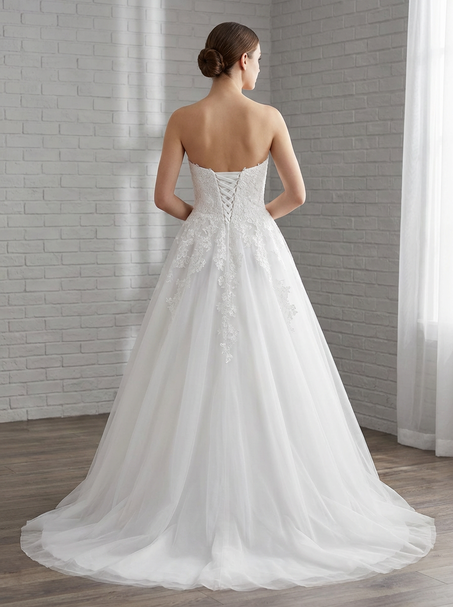 Back view of the Eve lace sweetheart debutante dress Melbourne with lace details
