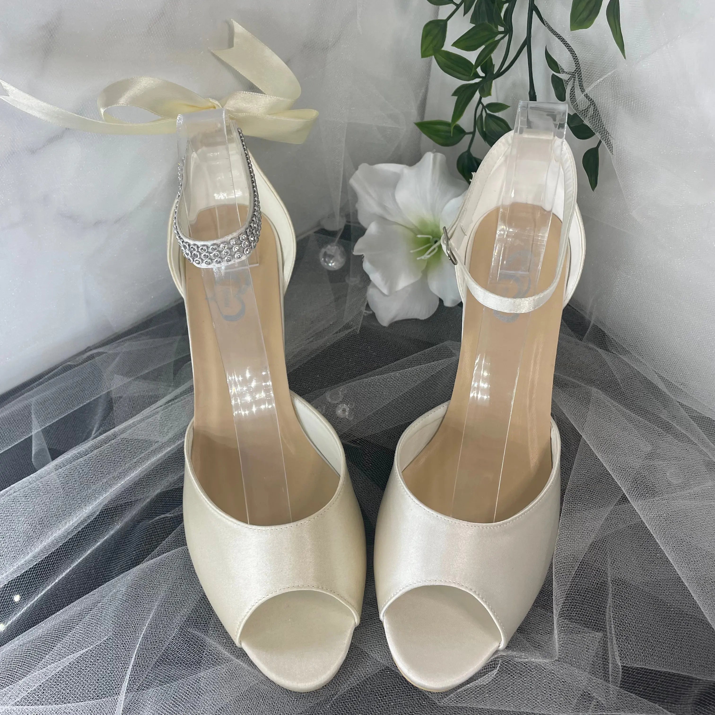 Faith Peep Toe Diamanté Ankle Strap Wedding Bridal Shoe.