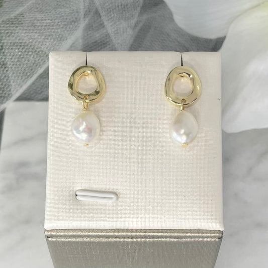 Marika Bridal Earrings with Natural Baroque Freshwater Pearls in 14K Gold - Divine Bridal