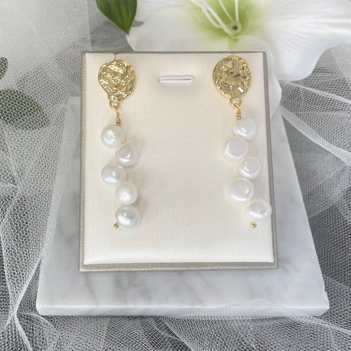 Debora Wedding Earrings with Freshwater Baroque Pearls and 14K Gold Plating - Divine Bridal
