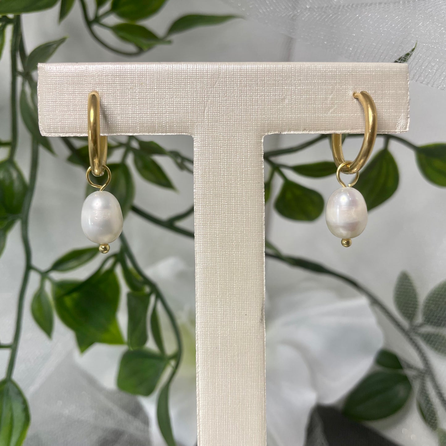 Armani Gold Freshwater Pearl bridal earrings with CZ embellishment from Divine Bridal.