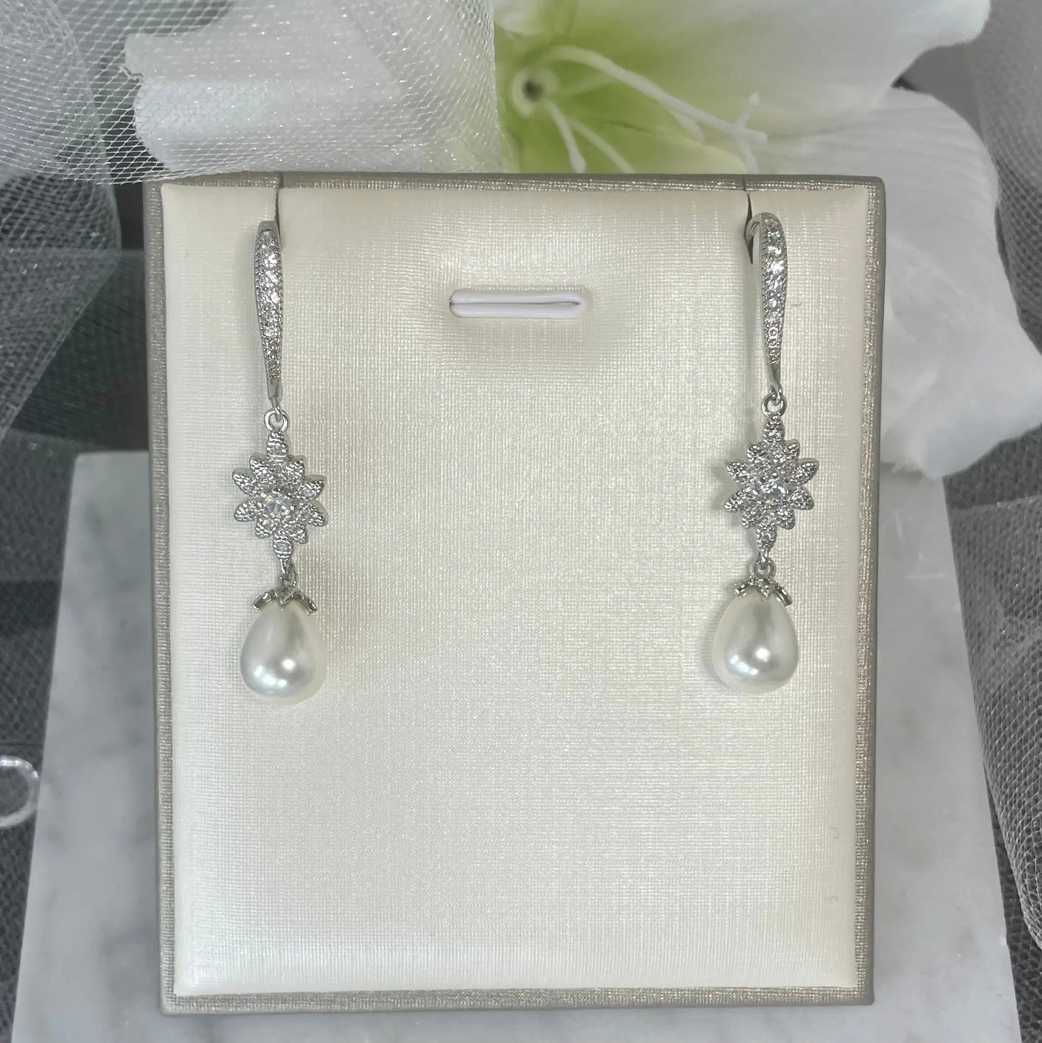 Genevieve Pearl Drop Earrings Wedding: The Quintessence of Bridal Sophistication.