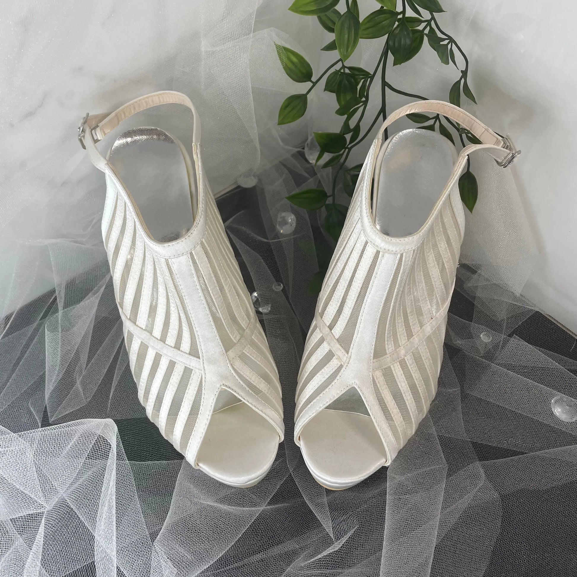 Gladiator Peep Toe High Heel Wedding Bridal Shoe.