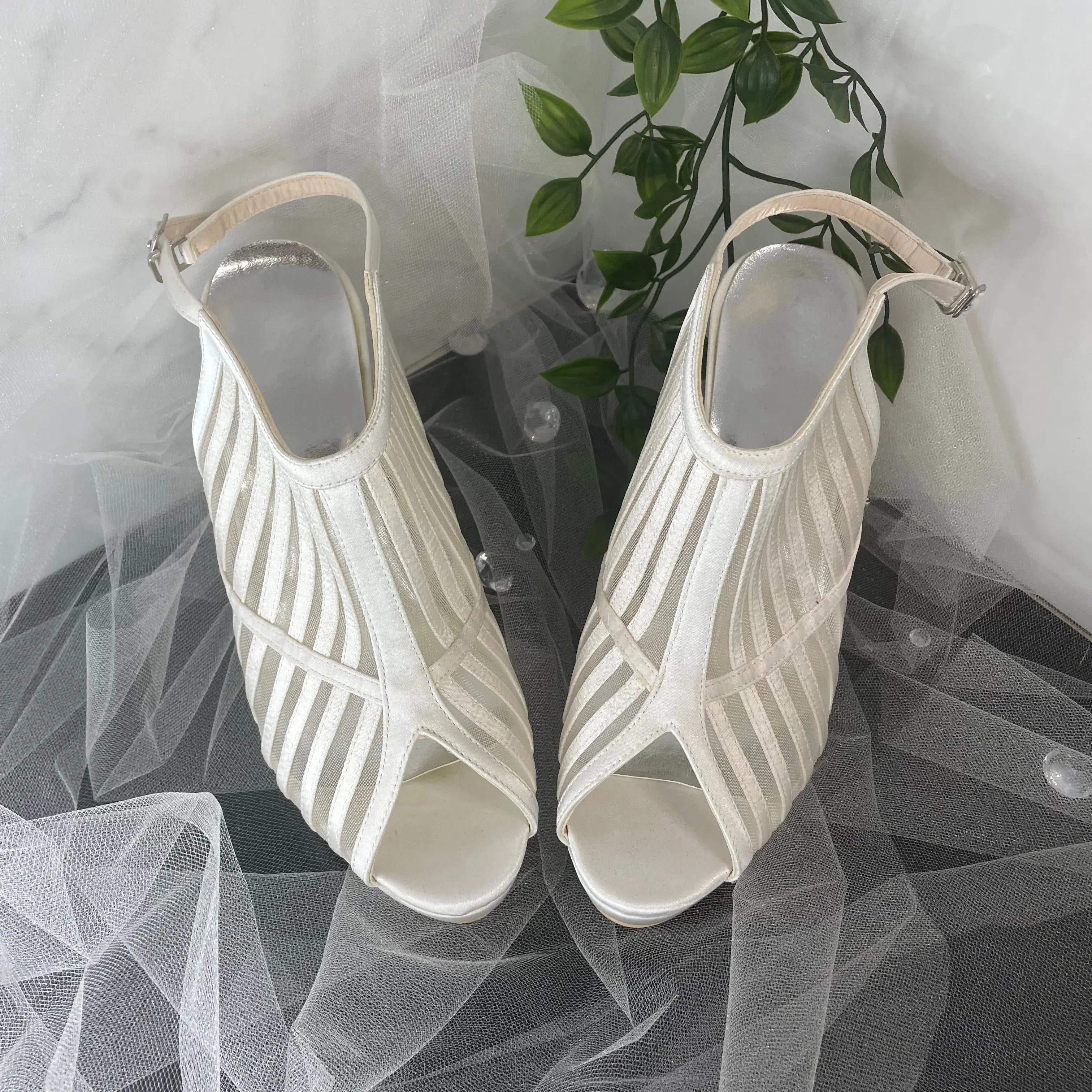 Gladiator Peep Toe High Heel Wedding Bridal Shoe.