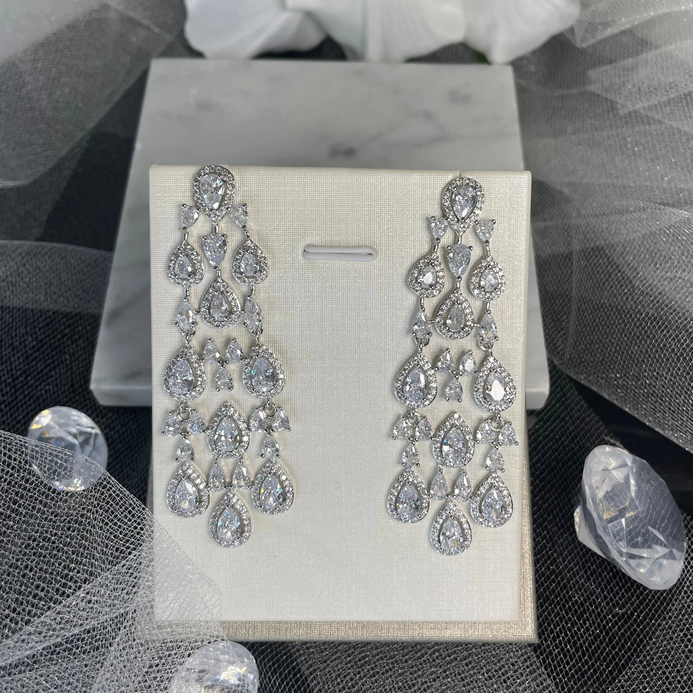 Gloria Chandelier Zircon Earrings | Divine Bridal.
