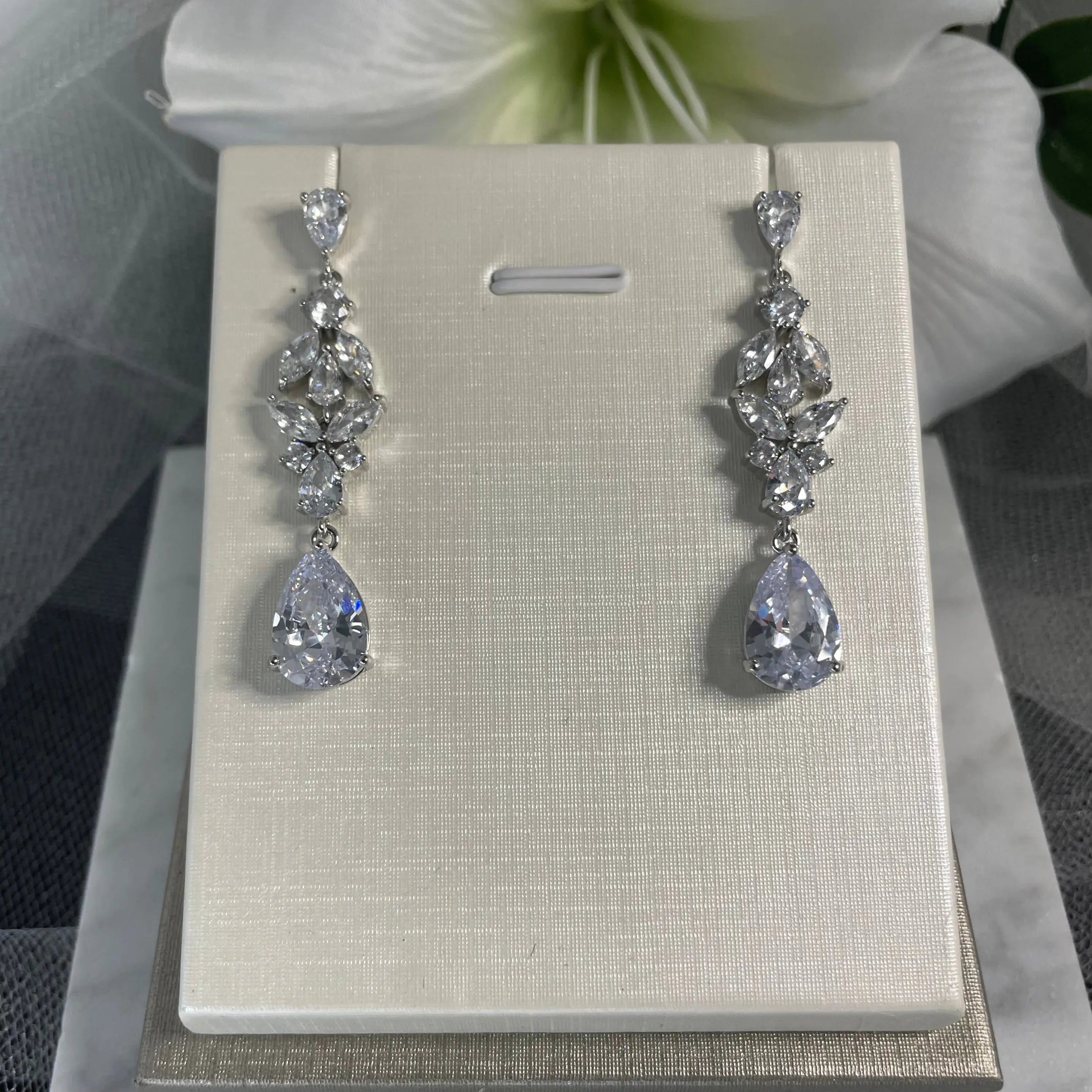 Greta Elegant Bridal Drop Earrings | Divine Bridal.