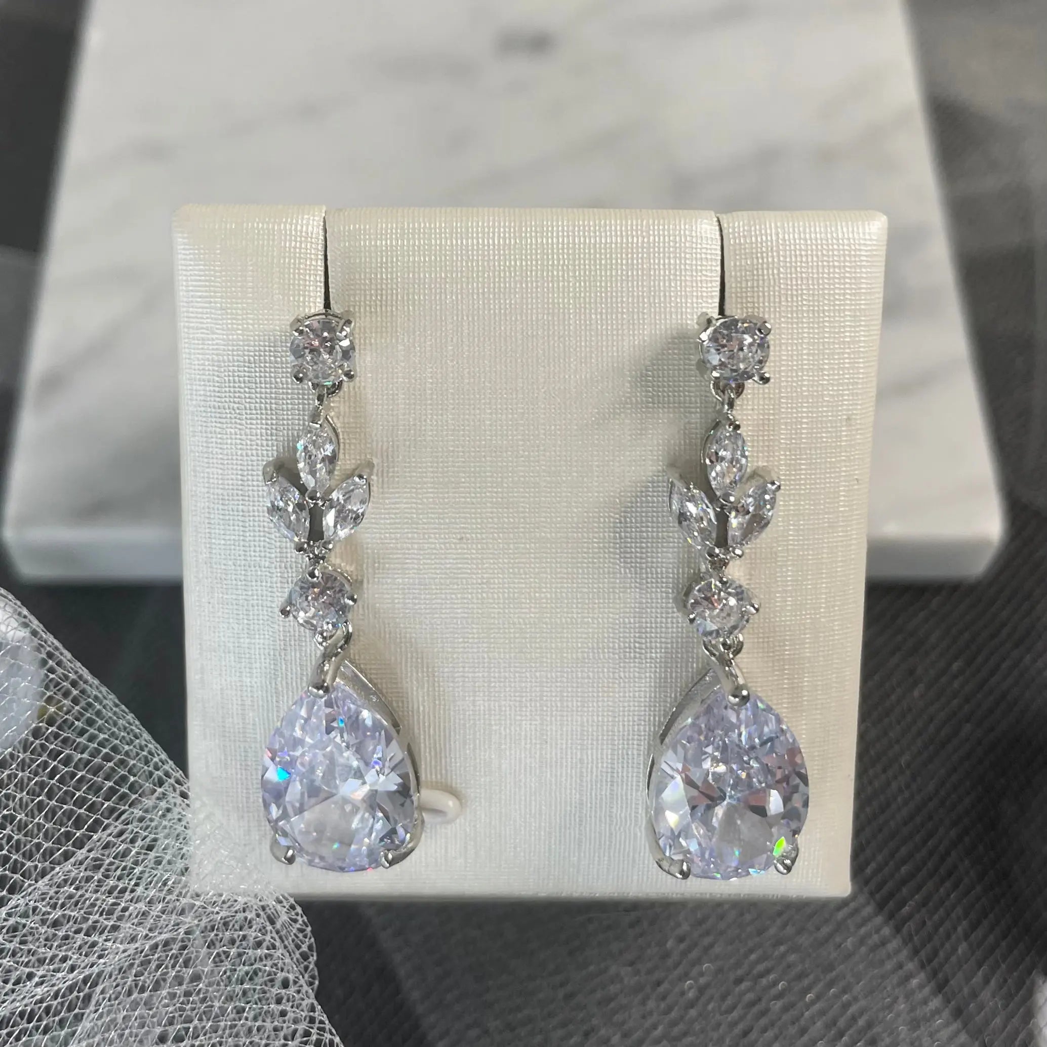 Hana Crystal Water Drop Earrings for Brides | Divine Bridal.