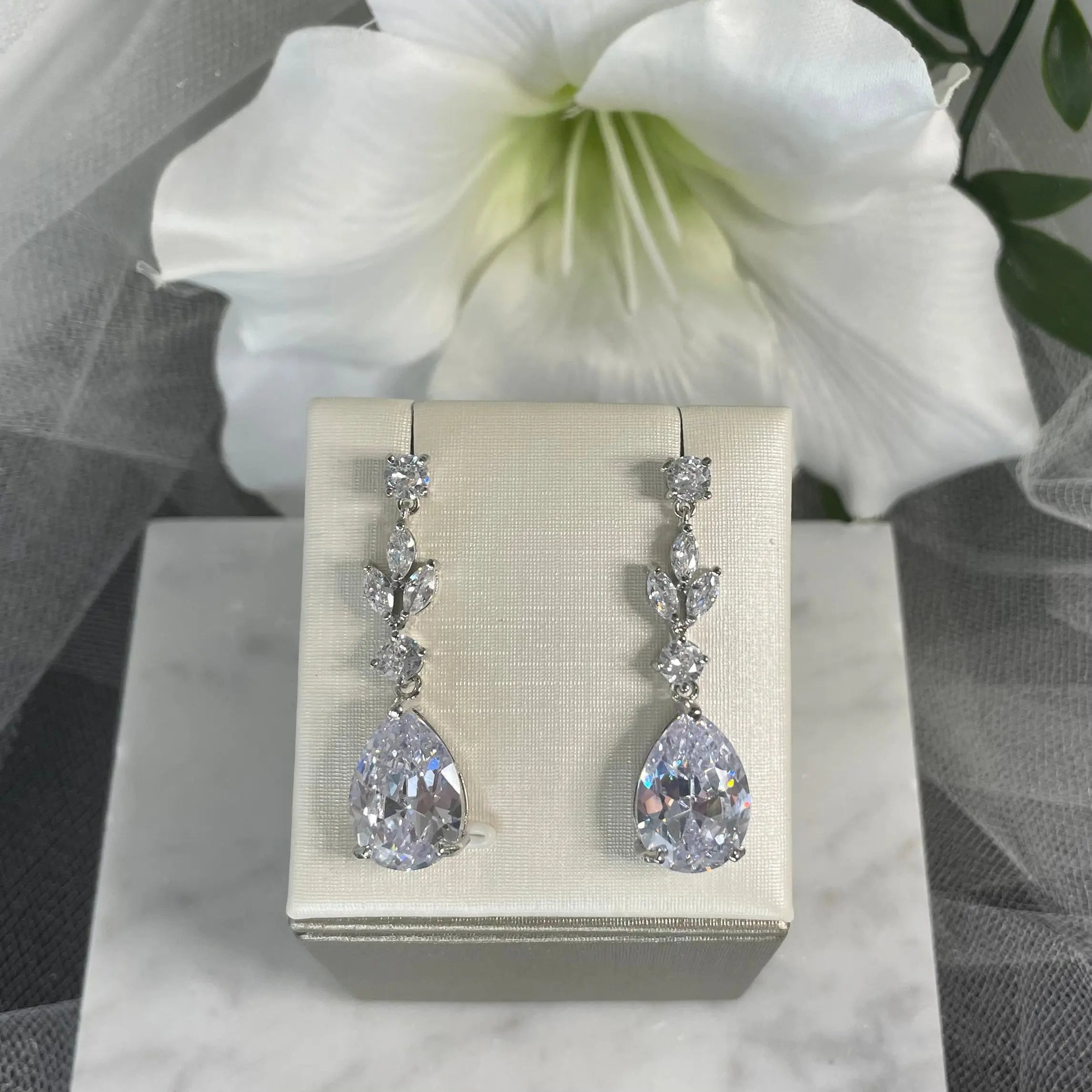 Hana Crystal Water Drop Earrings for Brides | Divine Bridal.