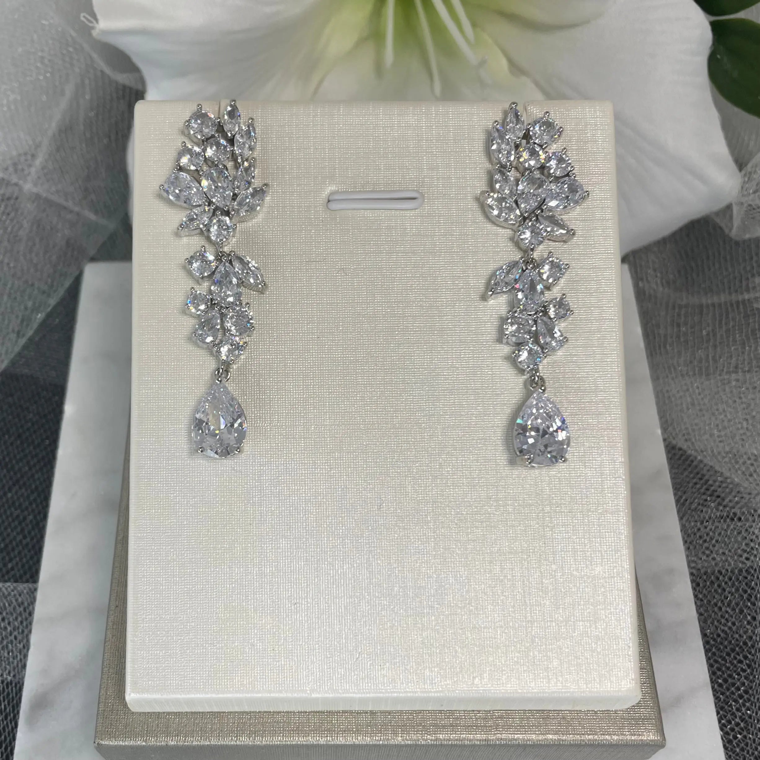 Hilda Luxurious CZ Bridal Drop Earrings | Divine Bridal.