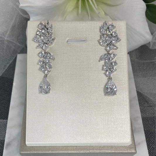 Hilda Luxurious CZ Bridal Drop Earrings | Divine Bridal.