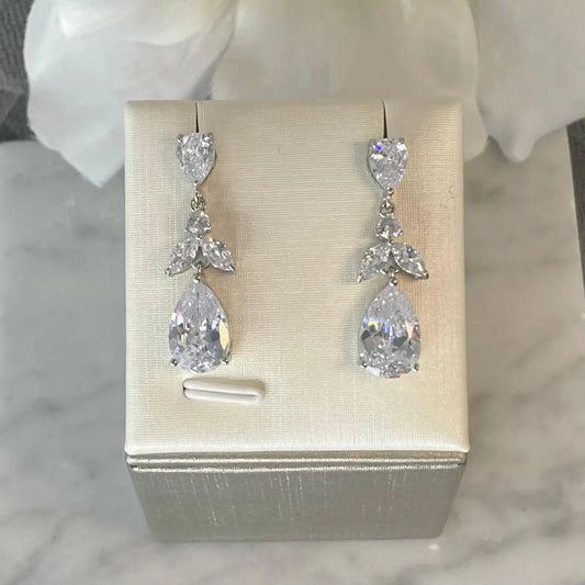 Holly Silver Teardrop Earrings | Divine Bridal.