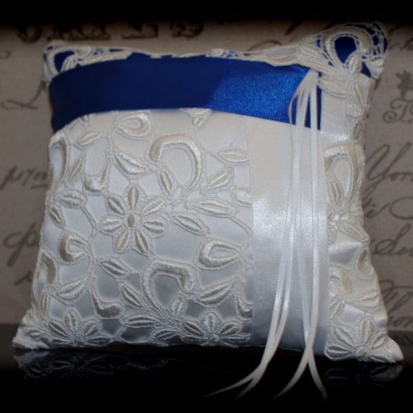 Royal Blue & Lace Ring Pillow
