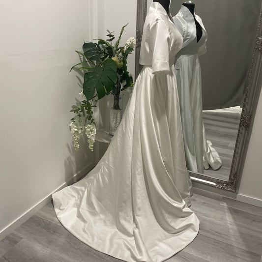 Elizabeth satin bolero front view, showcasing elegant satin fabric, perfect for bridal wear in Melbourne.