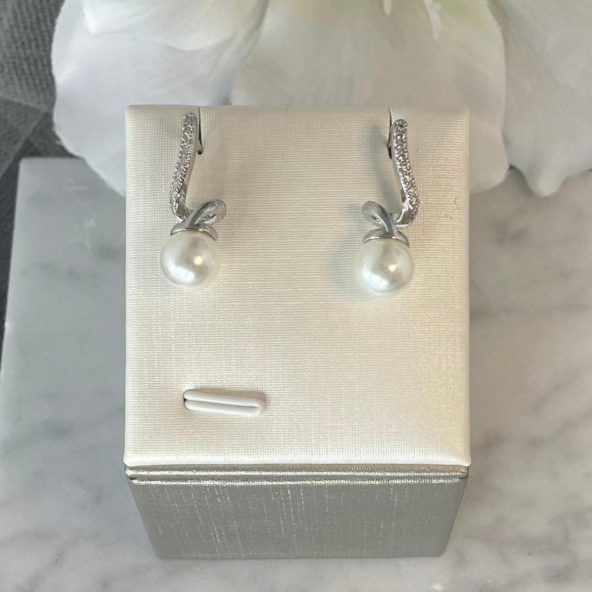 Anastasia Pearl Wedding Bridal Earrings with high-shine crystal design and pearl finish.