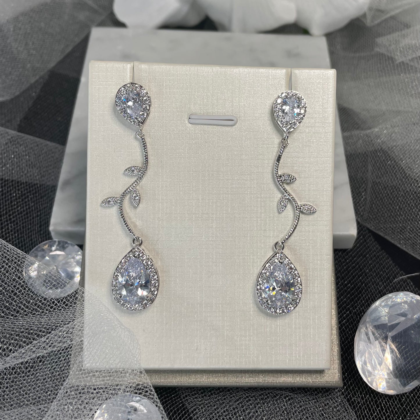 Katty Crystal CZ Water Drop Bridal Earrings | Divine Bridal