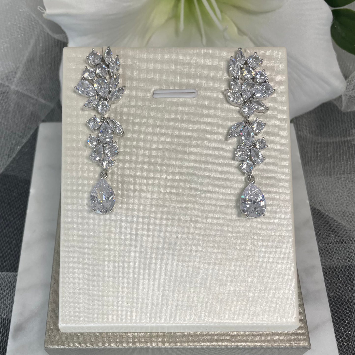 Hilda Cubic Zirconia Drop Earrings, the Epitome of Bridal Elegance - Divine Bridal