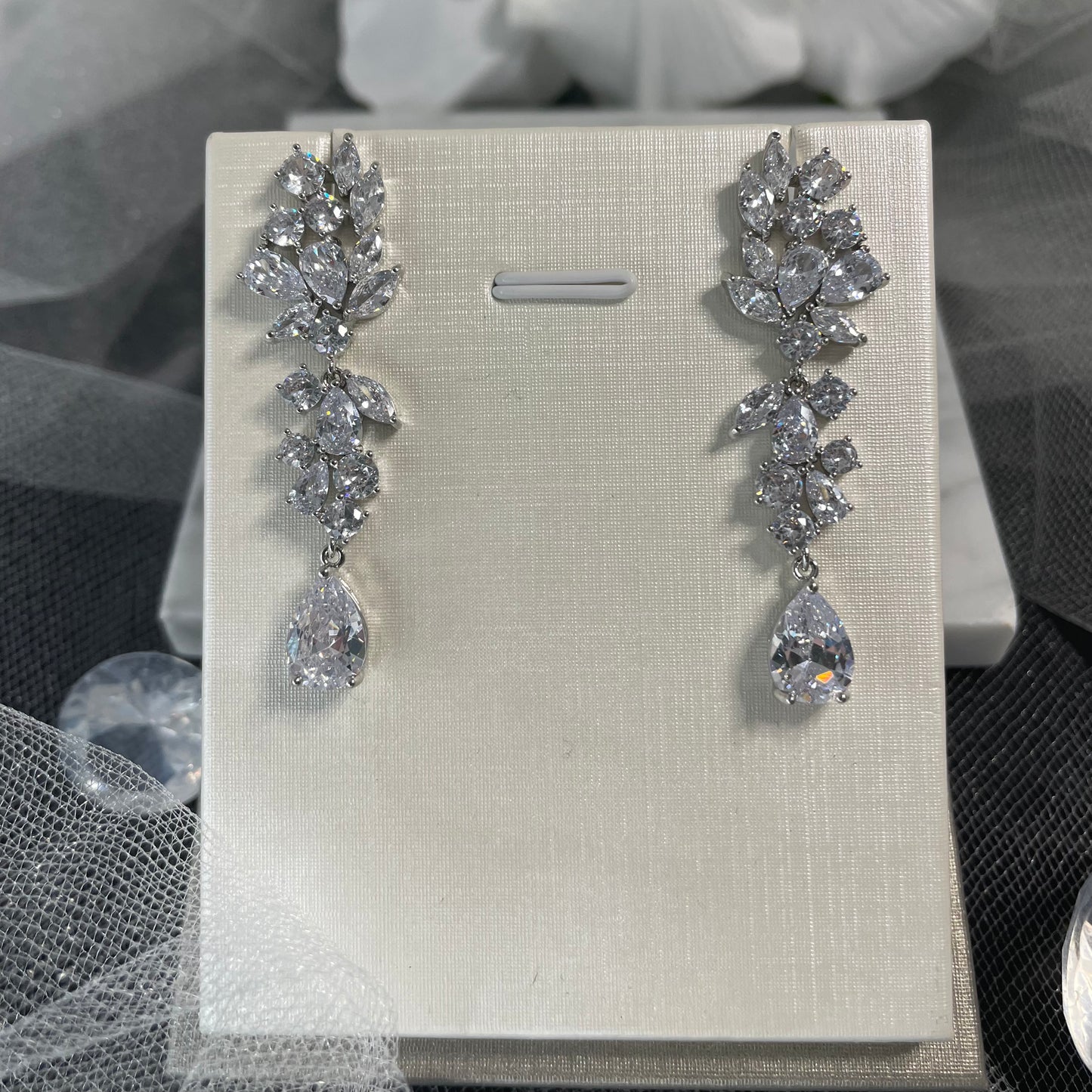 Sophisticated Hilda Bridal Earrings with Princess Cut Zircon Drops - Divine Bridal