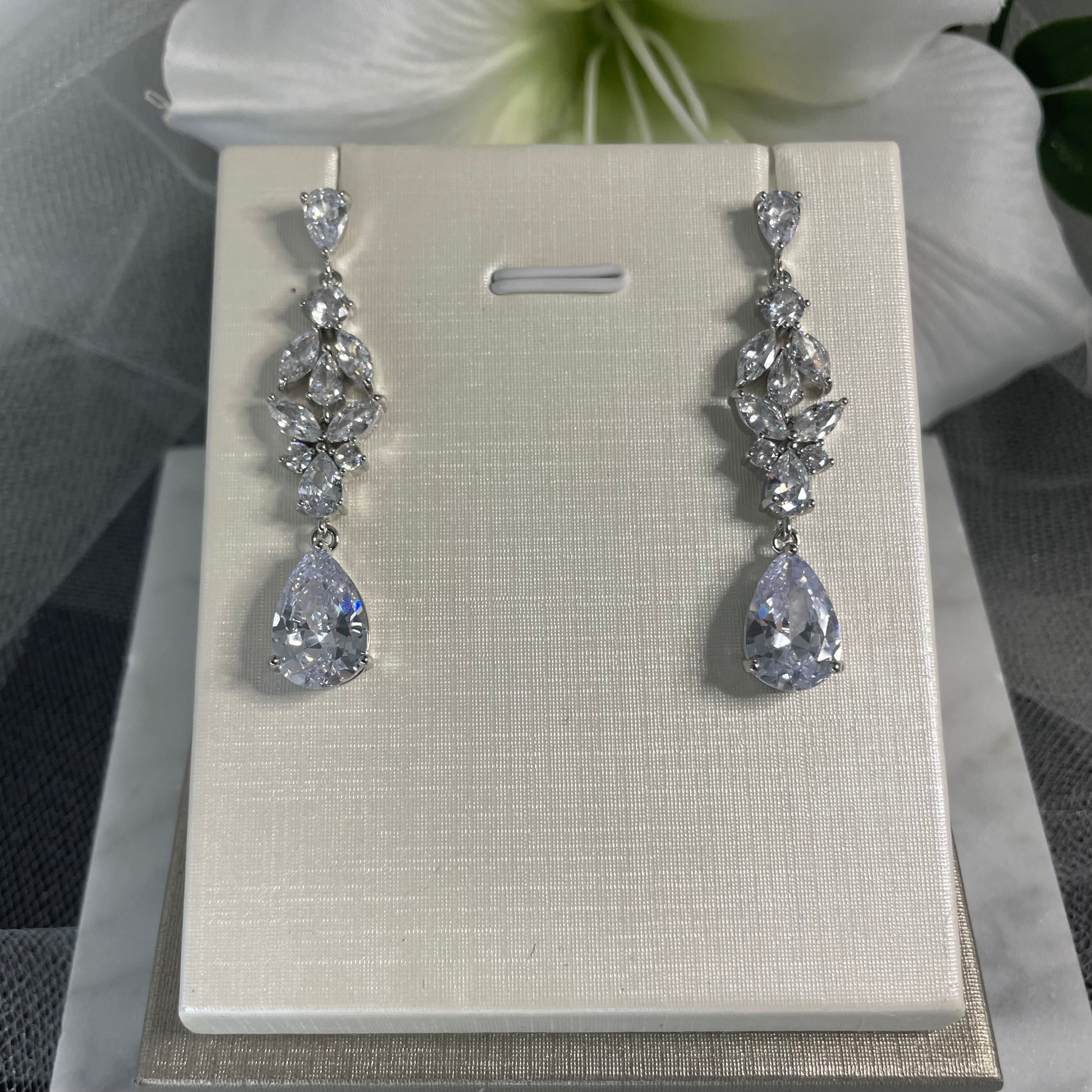 Greta Bridal Drop Earrings with Sparkling Zircon - Divine Bridal