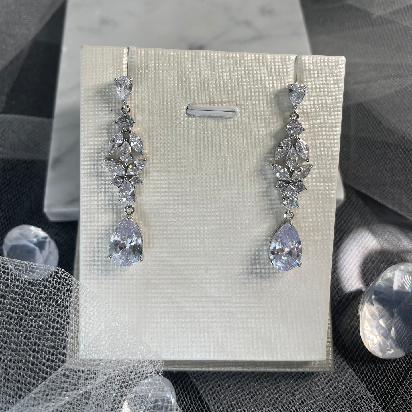 Greta Bridal Drop Earrings with Sparkling Zircon - Divine Bridal