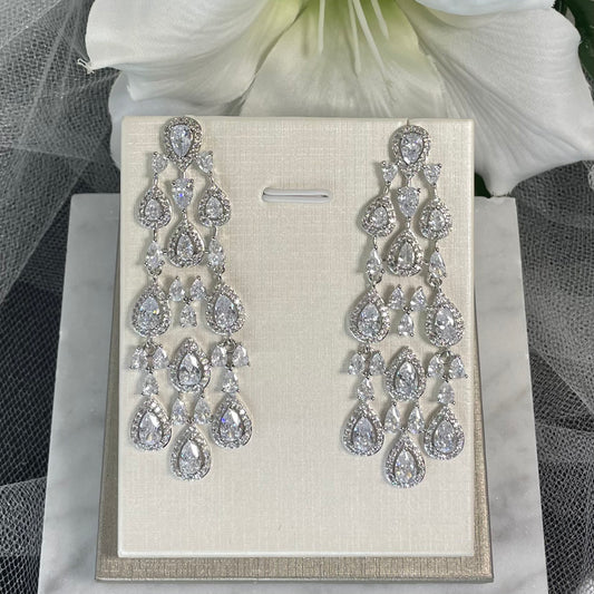 Elegant Gloria Chandelier Style Earrings with Shimmering Crystals - Divine Bridal