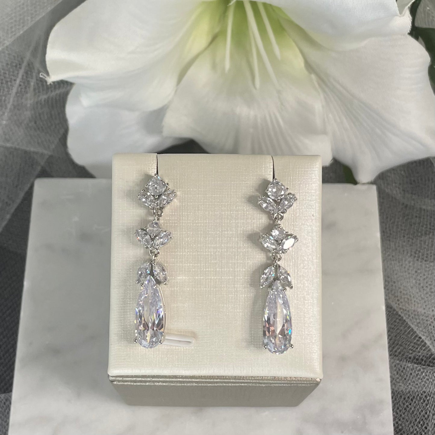 Edith Sterling Silver Bridal Earrings with Elegant Zircon Tassels - Divine Bridal