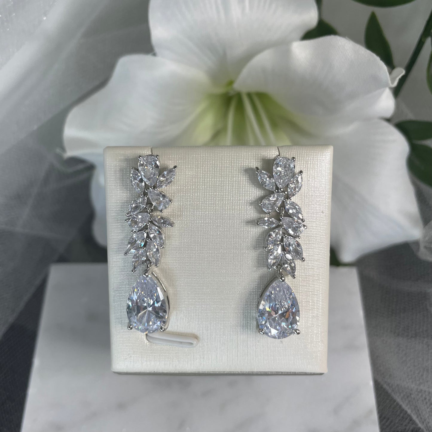 Glamorous Dana Crystal CZ Bridal Earrings in Silver - Divine Bridal