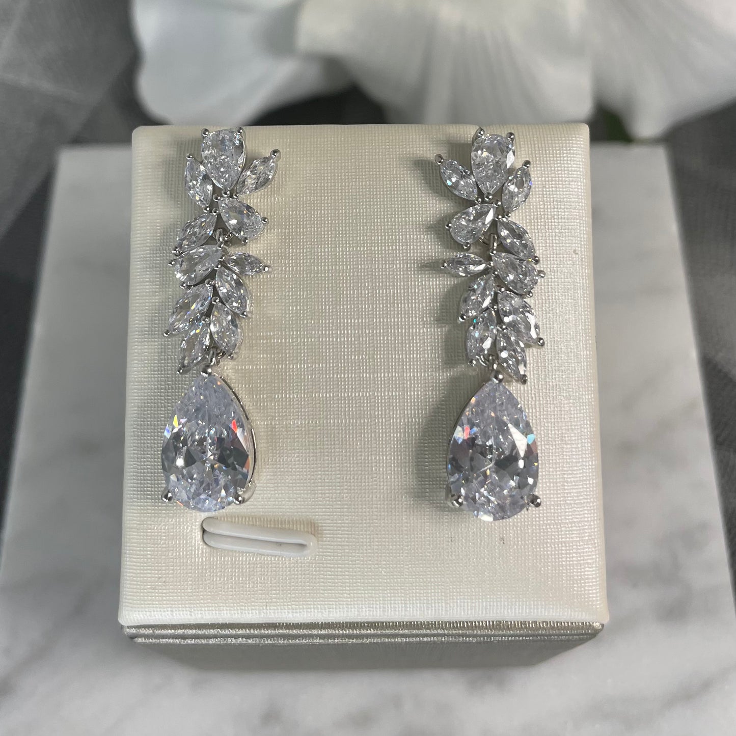 Glamorous Dana Crystal CZ Bridal Earrings in Silver - Divine Bridal