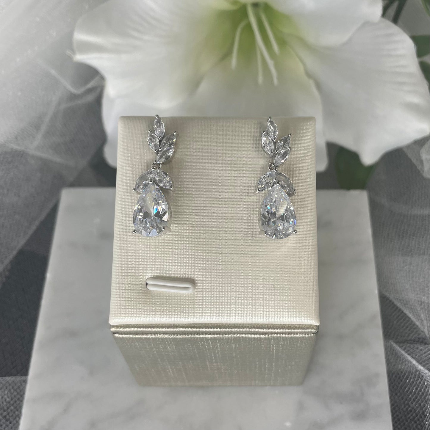 Elegant Maisie Bridal Earrings with Crown-Inspired CZ Drops - Divine Bridal