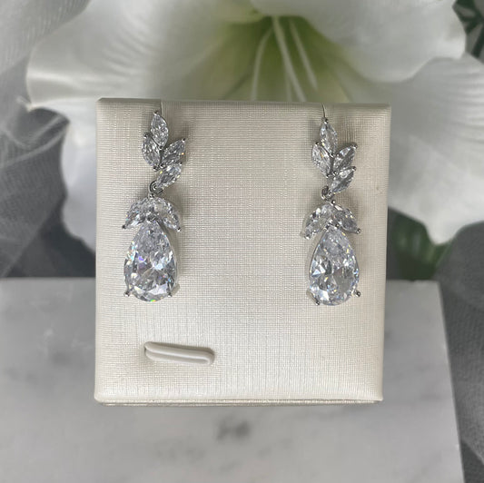 Elegant Maisie Bridal Earrings with Crown-Inspired CZ Drops - Divine Bridal