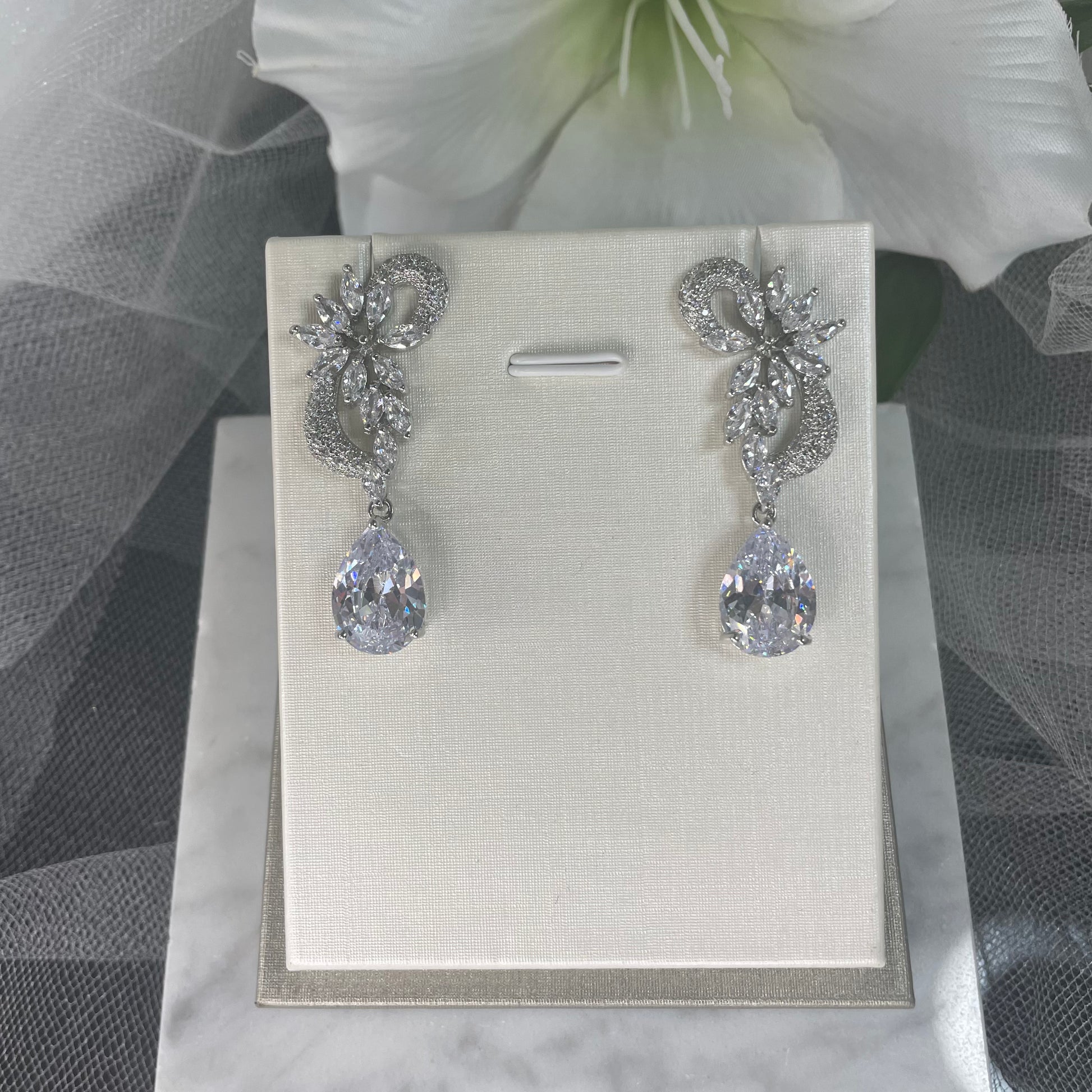 Vintage Style Silver Drop Earrings from Ava Bridal Collection - Divine Bridal