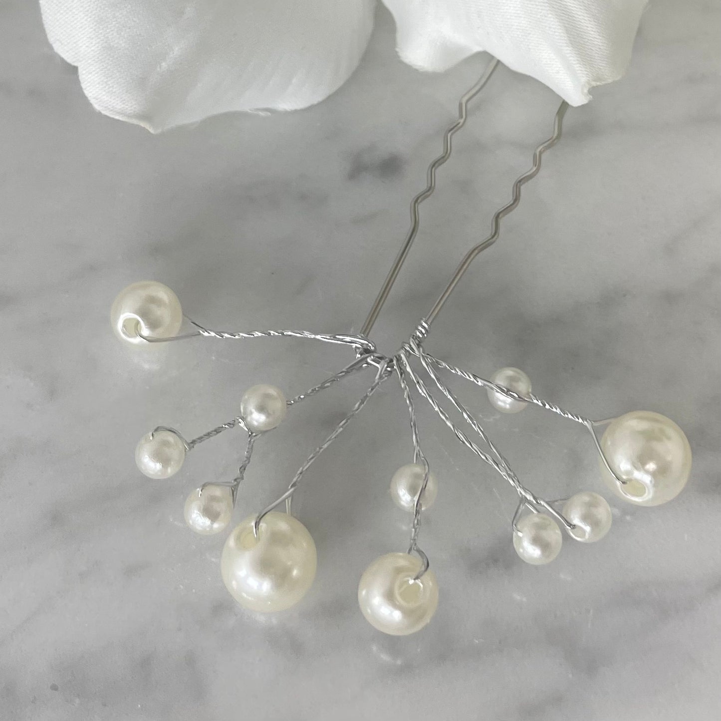 Diamantés and pearl hairpins