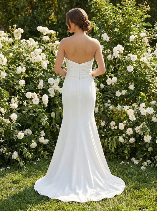 Isabella Strapless Ruched Mermaid Wedding Dress with Thigh Slit | Divine Bridal Melbourne.