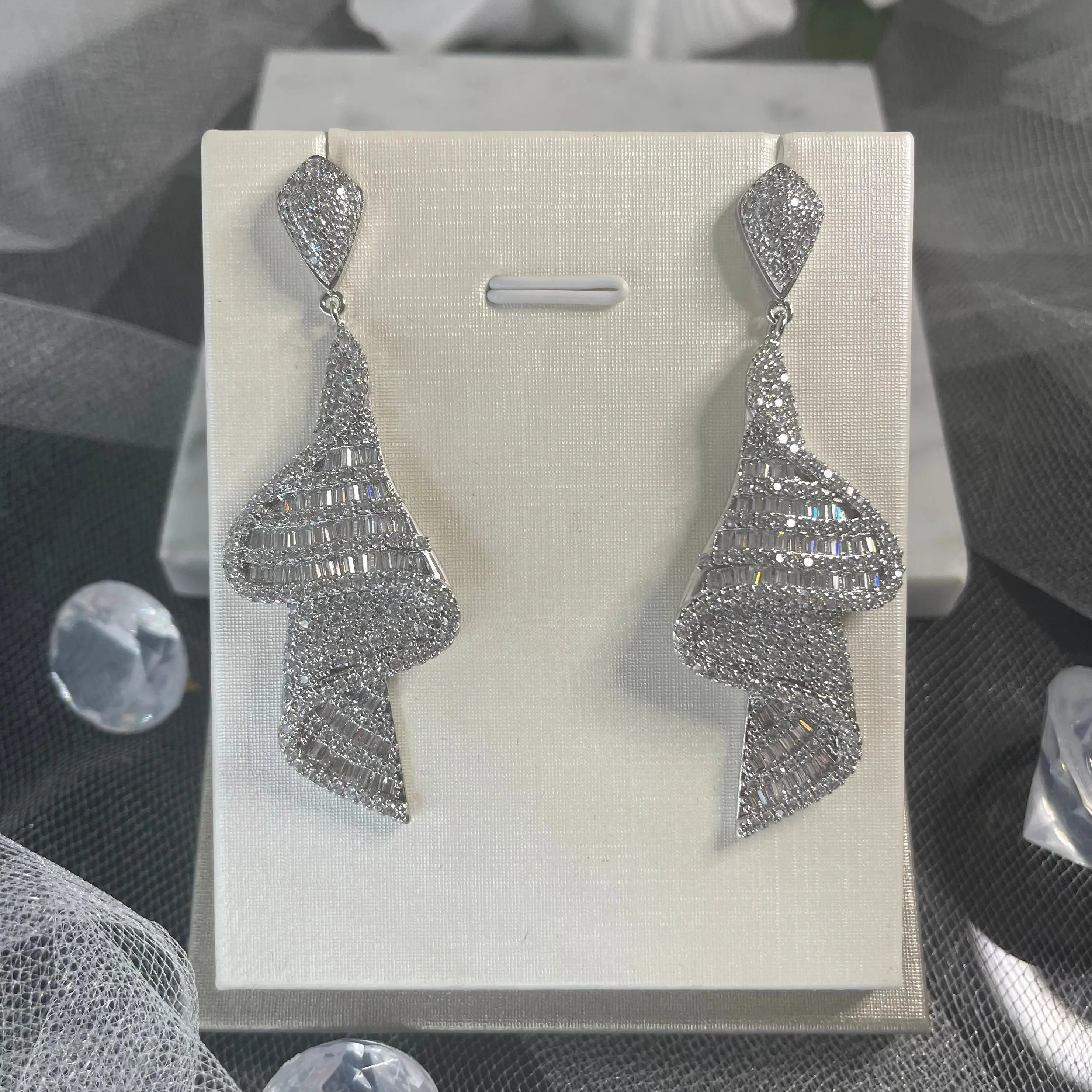 Karina Extravagant Pave Zircon Wedding Earrings | Divine Bridal.