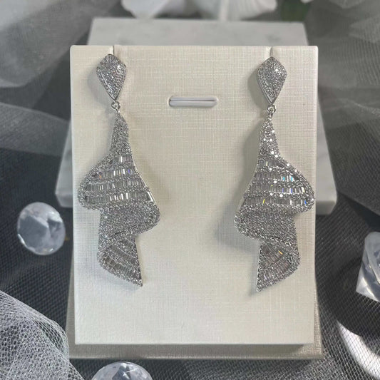 Karina Extravagant Pave Zircon Silver Statement Earrings | Divine Bridal.