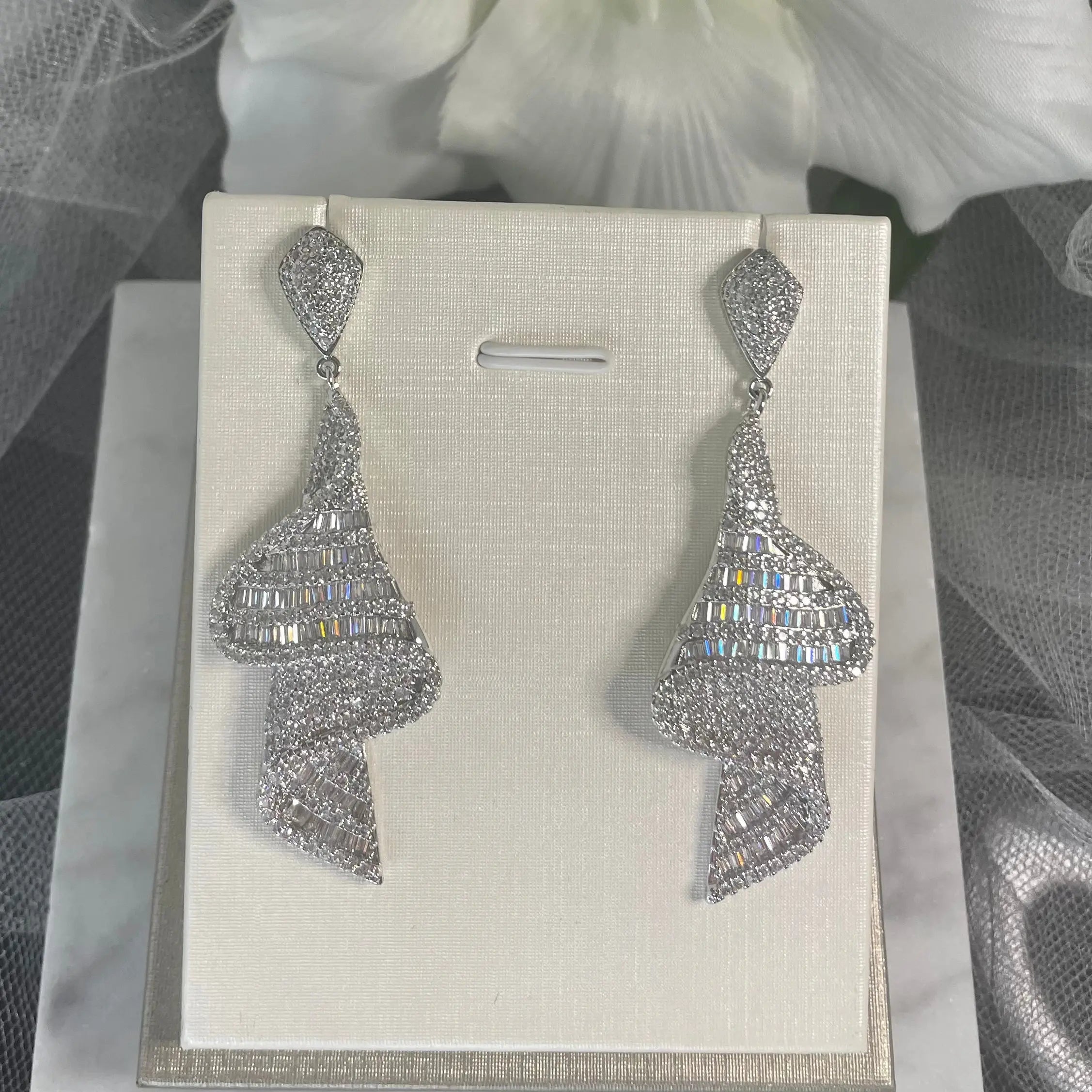 Karina Extravagant Pave Zircon Wedding Earrings | Divine Bridal.