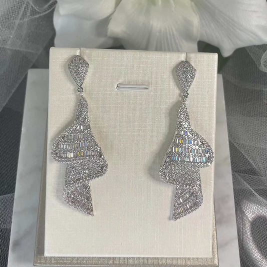 Karina Extravagant Pave Zircon Silver Statement Earrings | Divine Bridal.