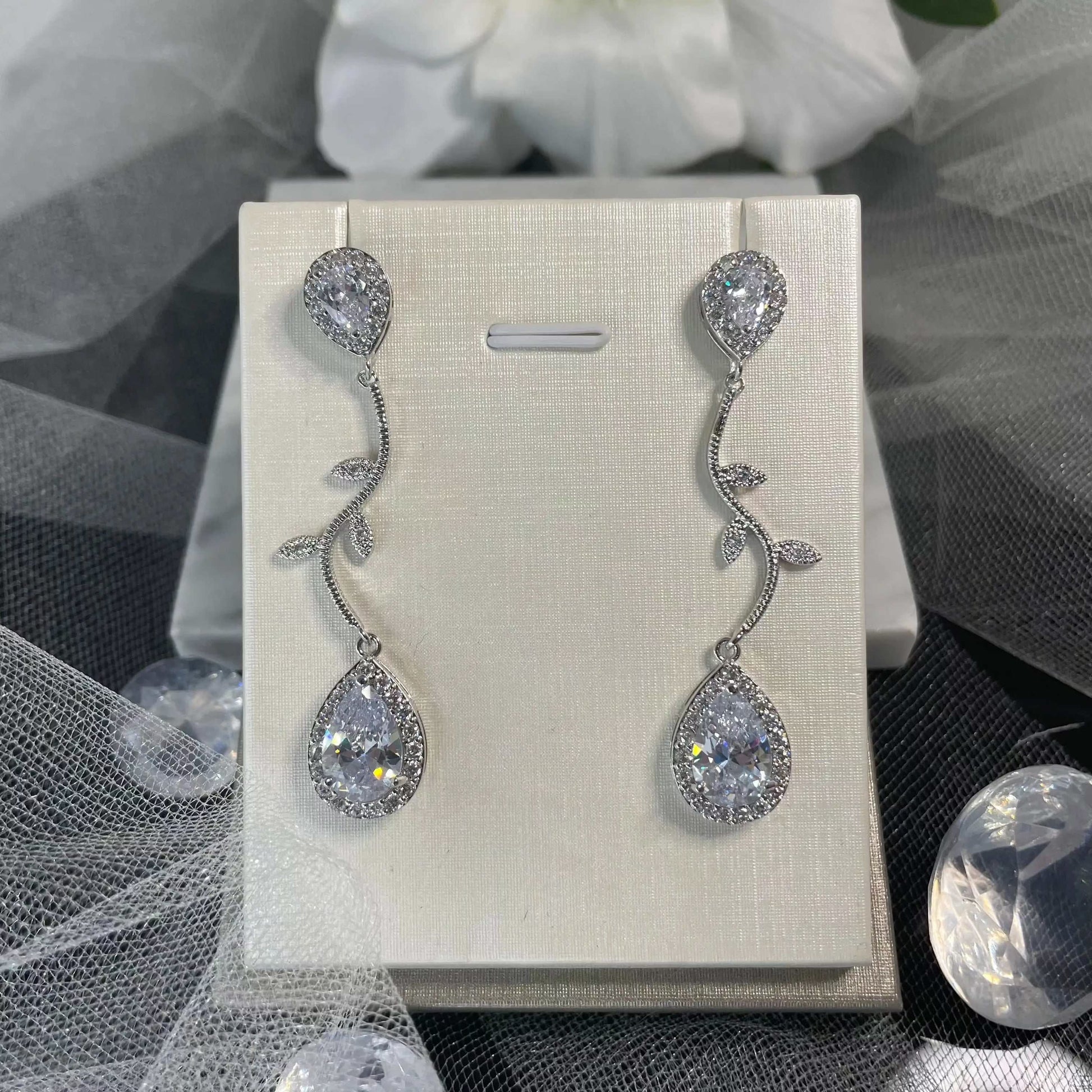 Katty Crystal CZ Water Drop Bridal Earrings | Divine Bridal.