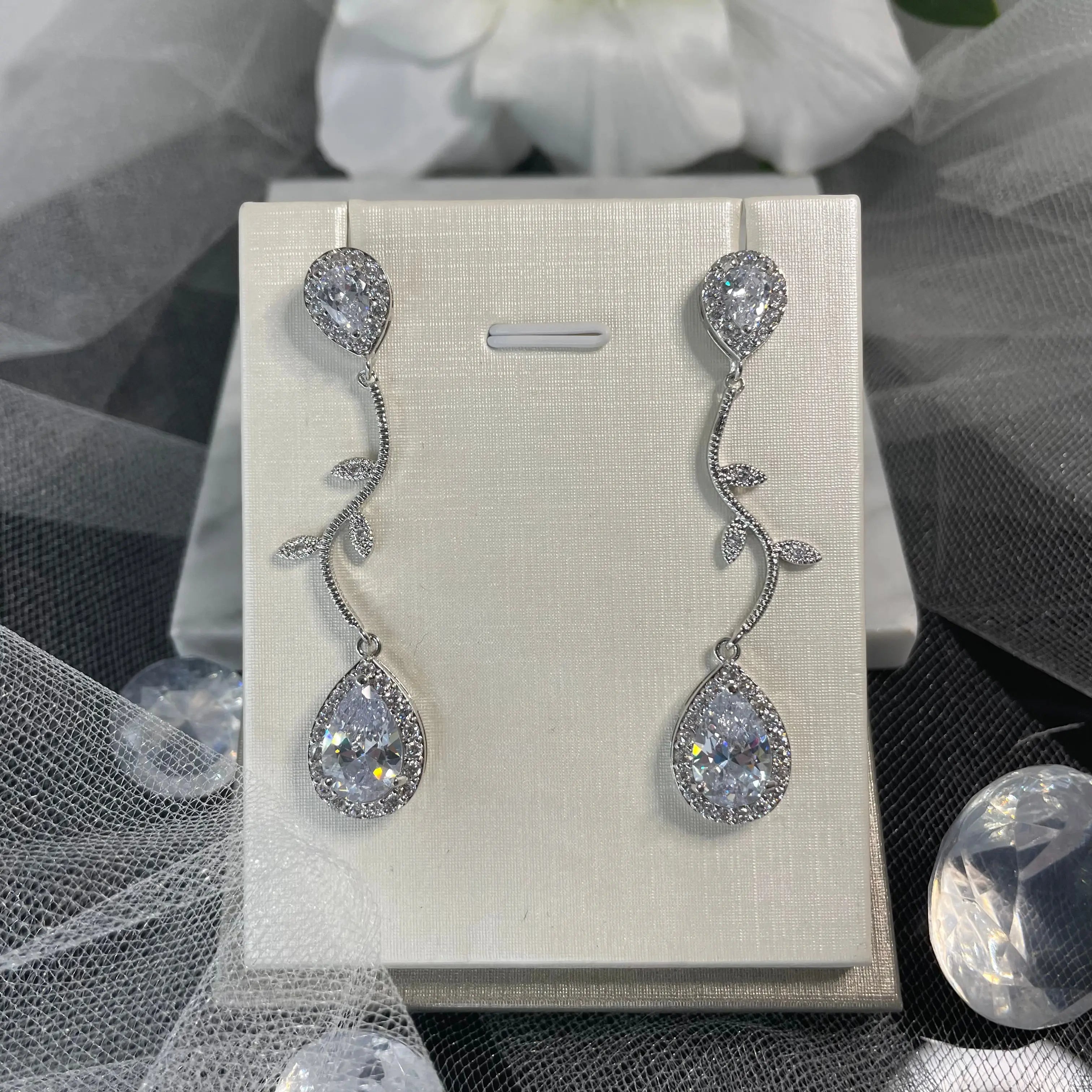 Katty Crystal CZ Water Drop Bridal Earrings | Divine Bridal.