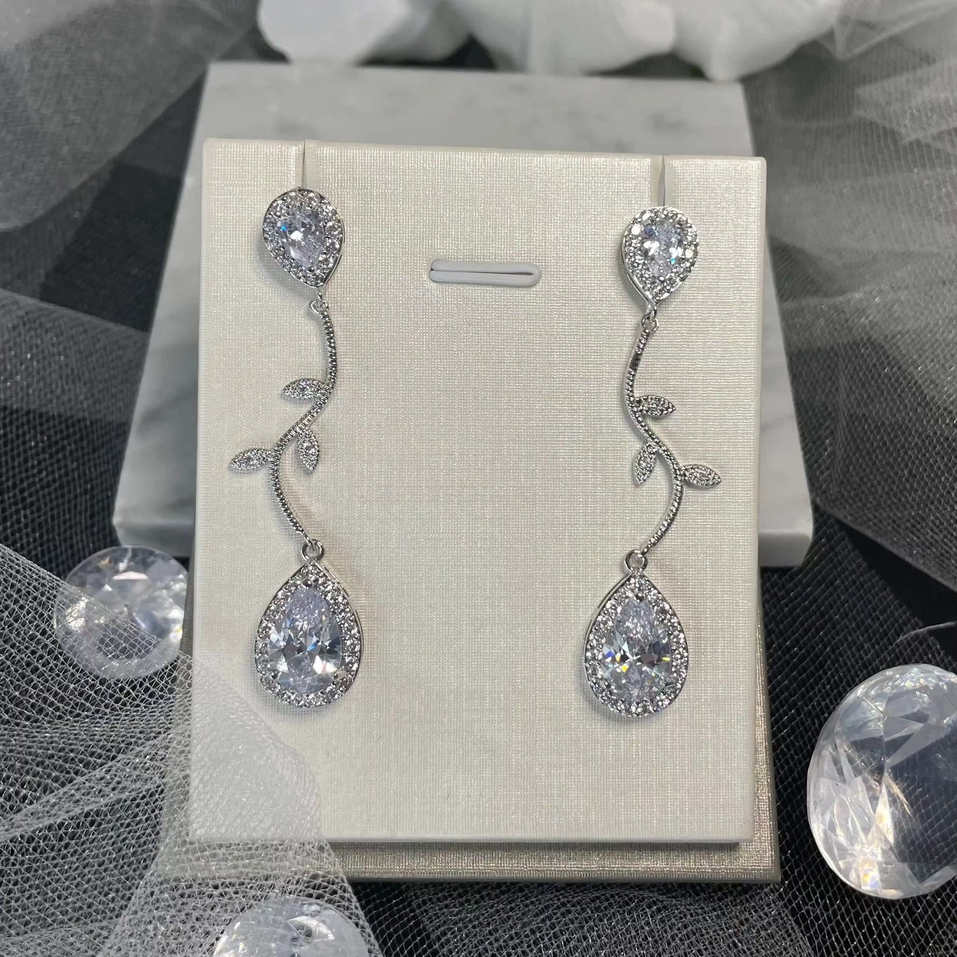 Katty Crystal CZ Water Drop Bridal Earrings | Divine Bridal.