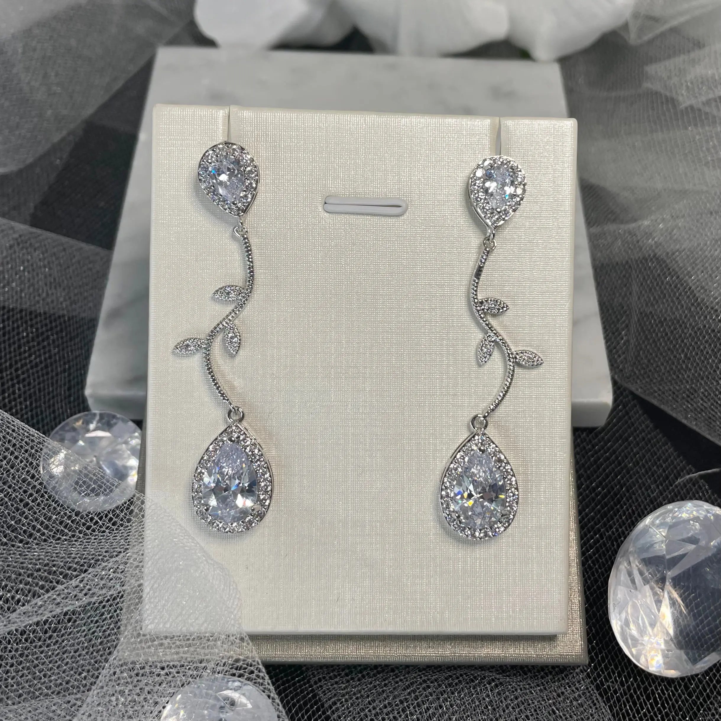 Katty Crystal CZ Water Drop Bridal Earrings | Divine Bridal.