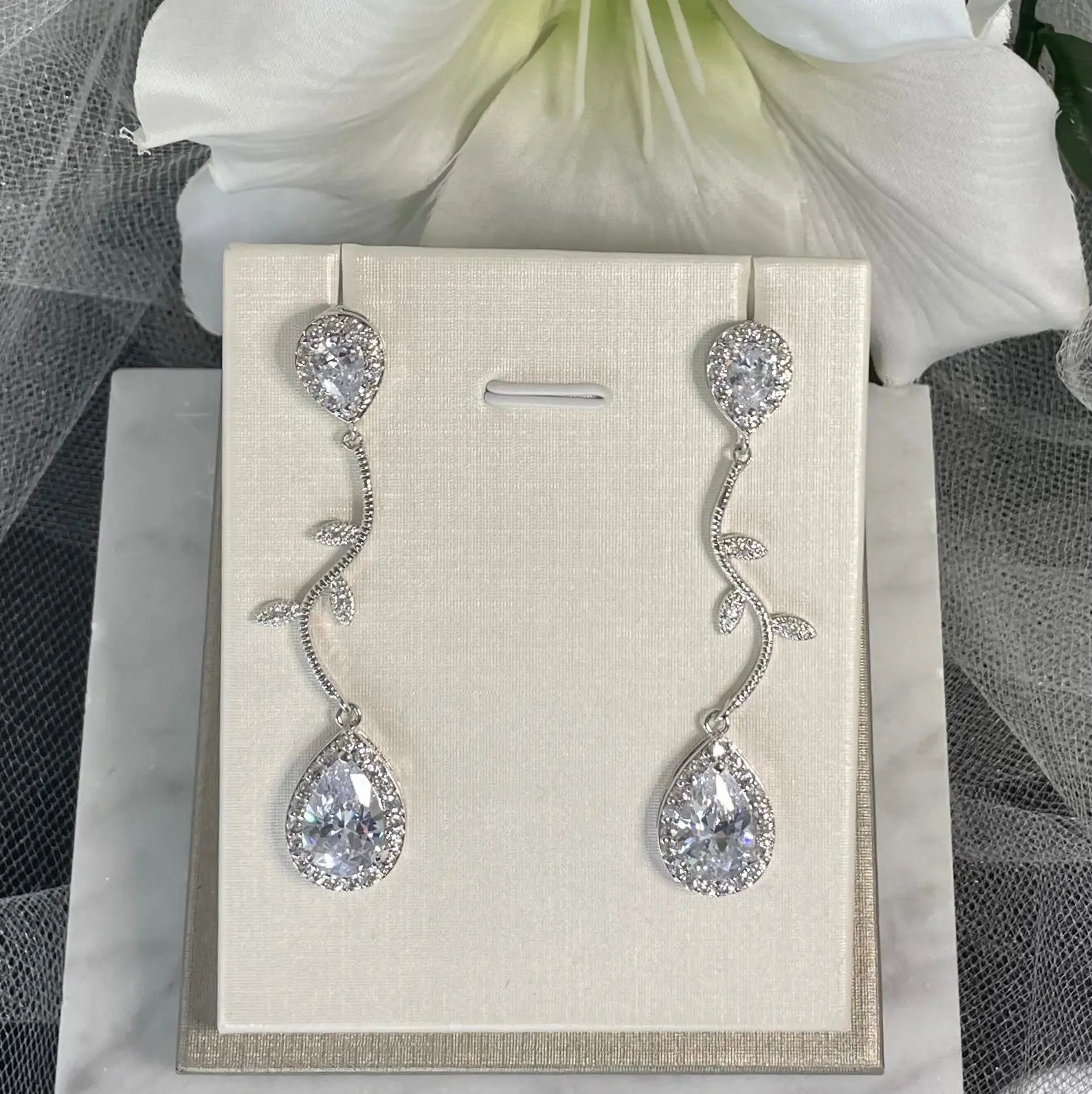 Katty Crystal CZ Water Drop Bridal Earrings | Divine Bridal.