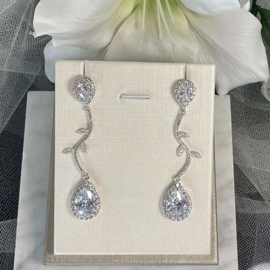 Katty Crystal CZ Water Drop Bridal Earrings | Divine Bridal.