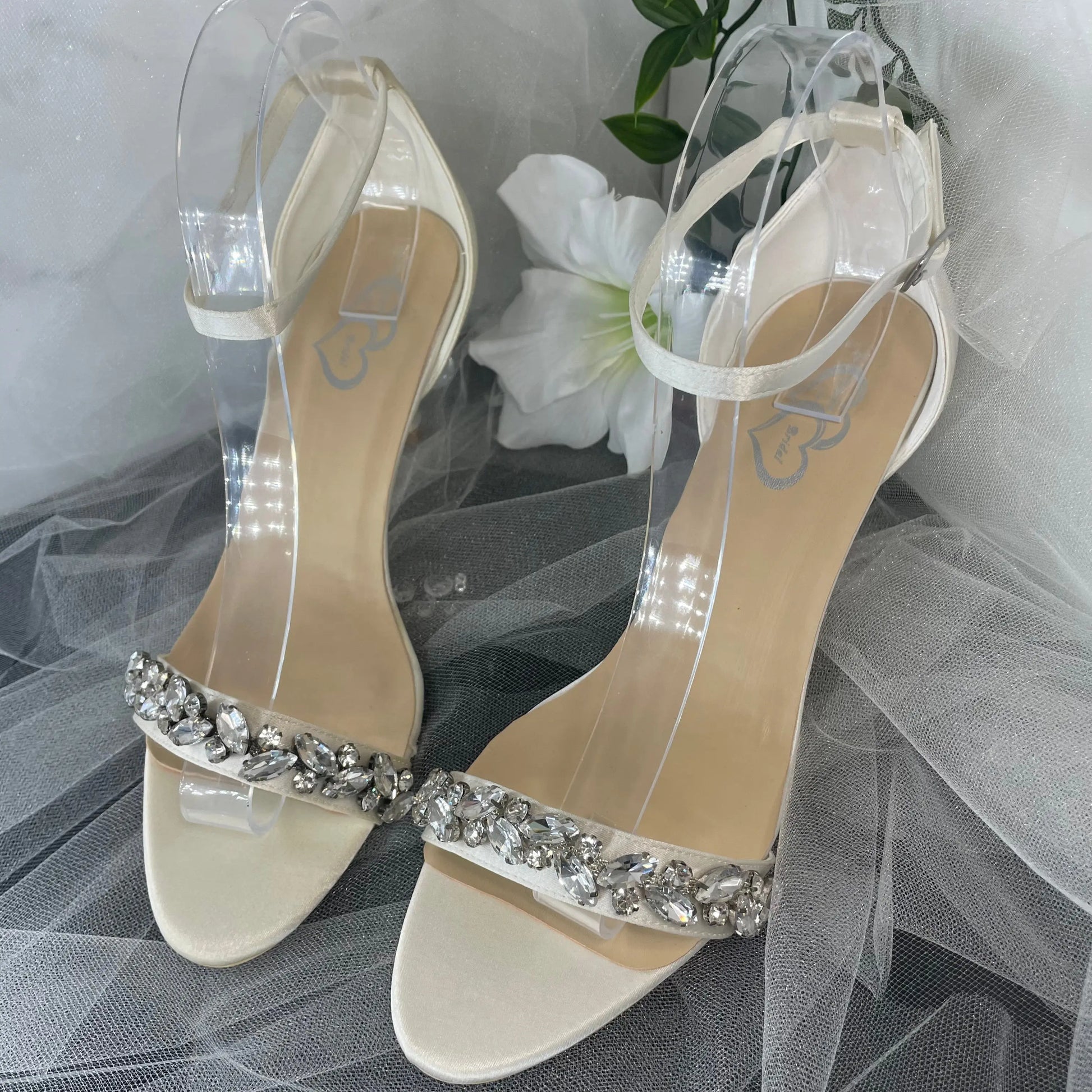 Kaylee Open Toe Diamante Ankle Strap Wedding Bridal Shoe.