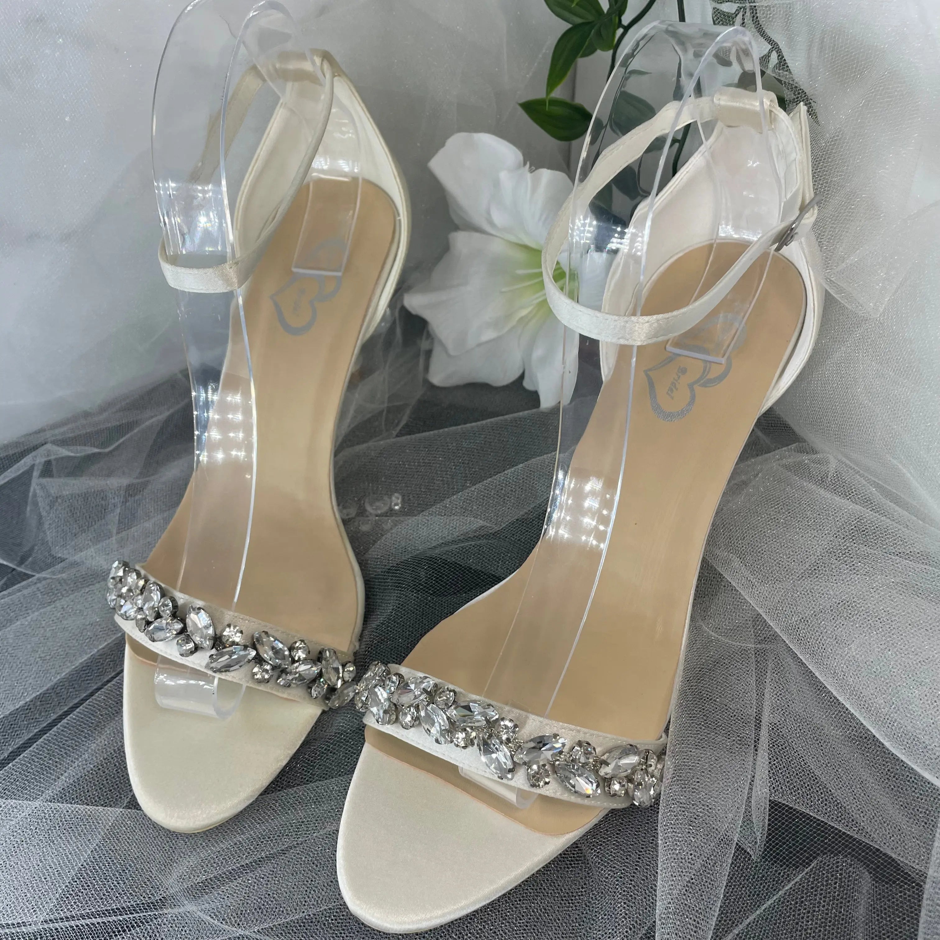 Kaylee Open Toe Diamante Ankle Strap Wedding Bridal Shoe.