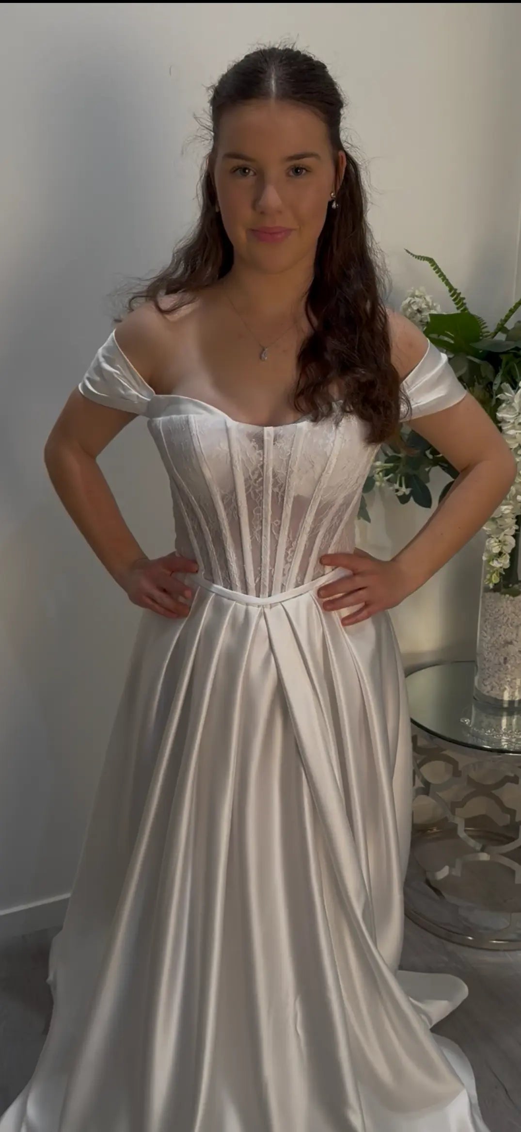 Lana Debutante Ball Dress – Satin Pleated Skirt with Sheer Lace Corset Bodice