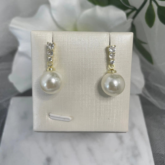 Lena Classic Pearl Gold Stud Earrings with Gold Plating | Divine Bridal.
