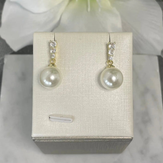 Lena Classic Pearl Gold Stud Earrings with Gold Plating | Divine Bridal.